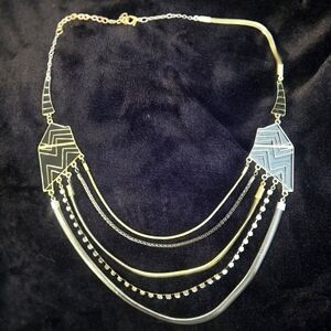 3218 DESIGNER INSPIRED SILVER TONE ENAMEL METAL GEMSTONE CHOKER NECKLACE 18"